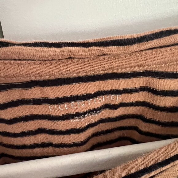 Eileen Fisher Organic Cotton Casual Striped Tee Tan Black Petite Small - Picture 3 of 4